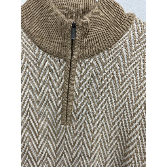 Perry Ellis Mens Beige & White Herringbone Quarter-Zip Sweater Sz Medium - Picture 4 of 10